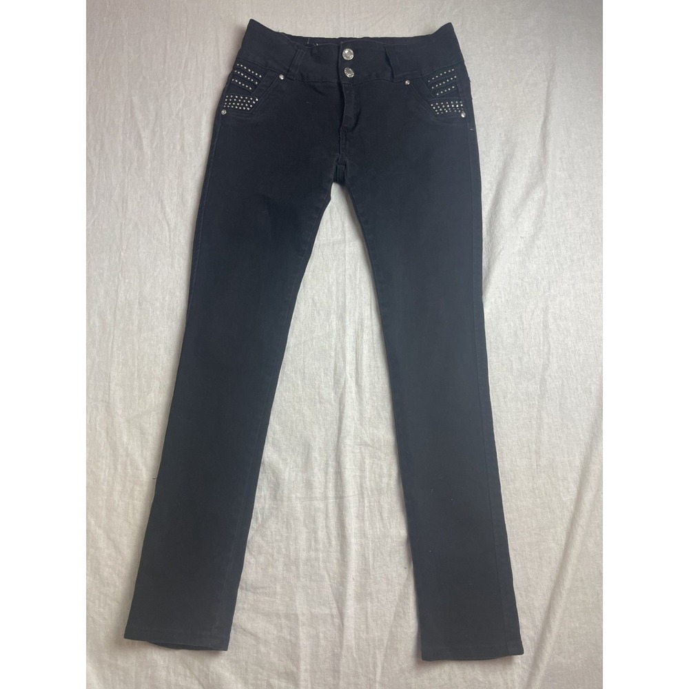 Silver Diva‎ Black Womens Size 15 Rhinestone Embroidered Y2K McBling Denim Jeans